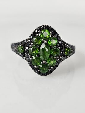 Genuine Chrome Diopside & Black Spinel Ring Sterling Silver Size 8!